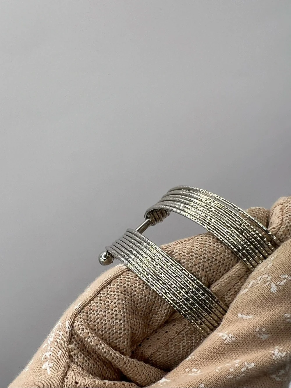 Vintage Silvertone Textured Multi-Strand Slinky Coiled Cuff Bracelet